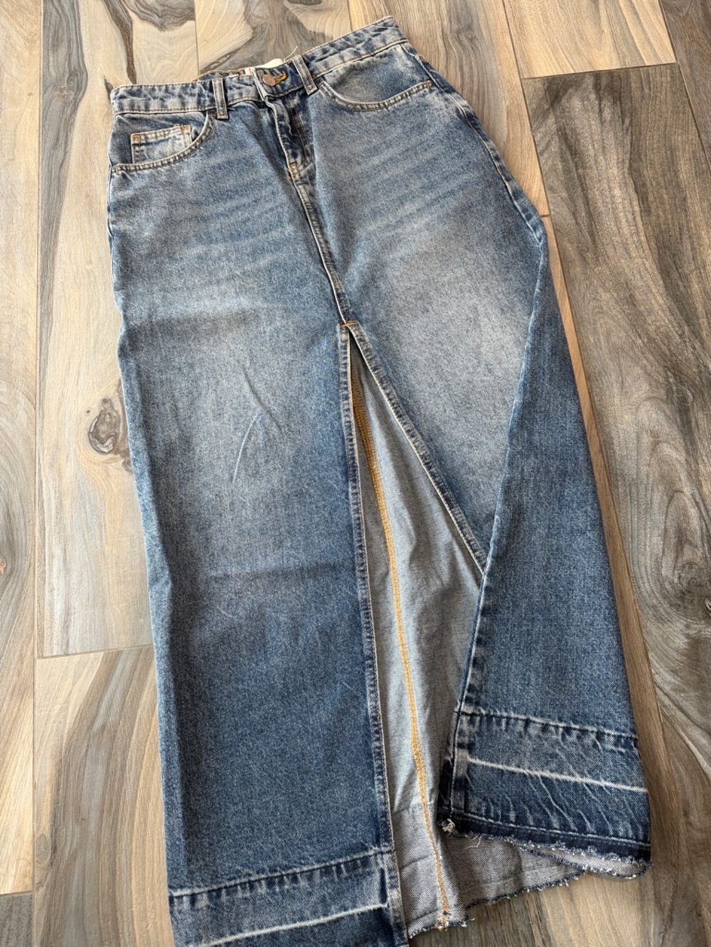 BDG High-Waist Split-Front Denim Skirt in Faded Blue